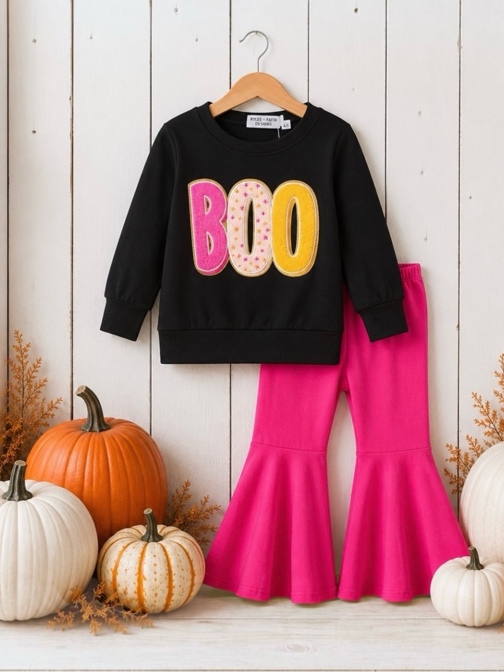 NWT Rylee + Faith Girls Chenille BOO Halloween Bell Bottom Outfit Size 5